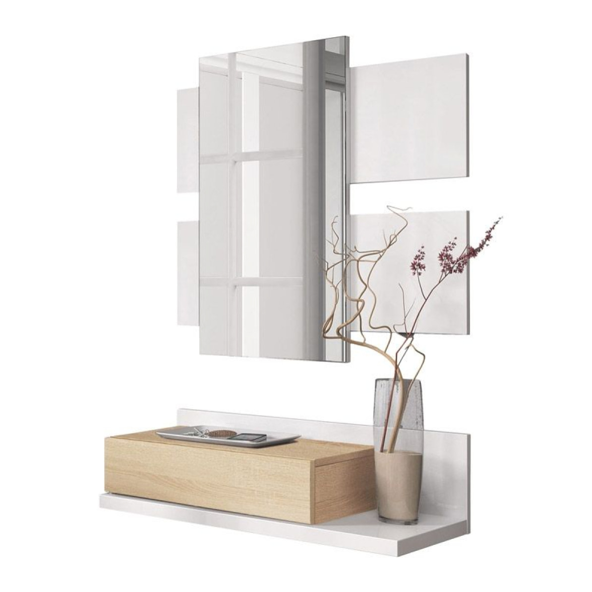 Mueble de recibidor Tekkan Blanco Artik (Blanco Mate) - Roble Canadian