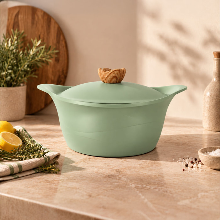 Cocotte lotus 24cm en fonte d'aluminium celadon