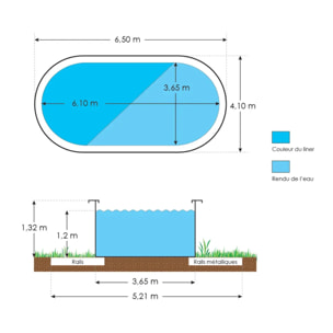 Piscine hors sol acier et résine ovale 6,10 x 3,65 x 1,32 m gris dégradé LIBERTY