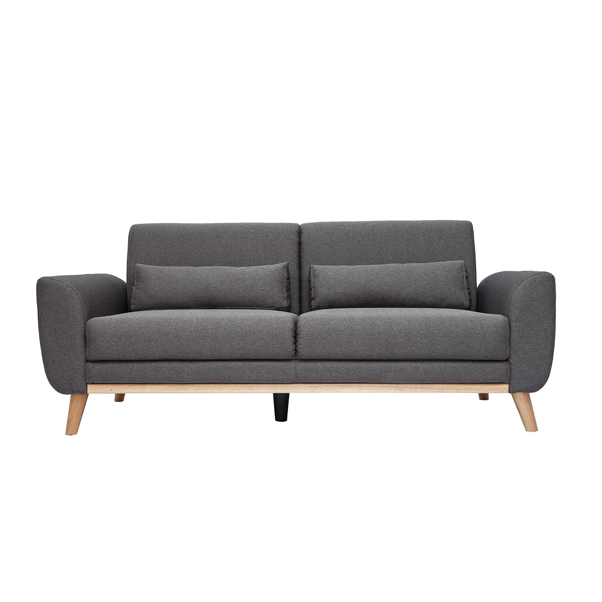 Canapé scandinave 3 places en tissu gris foncé et bois clair EKTOR