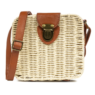 IRIA QUINTANA Borsa a tracolla da donna Empoli. Tessuto Paglia Pelle Sintetica PU 18x7x17 Cm. Beige