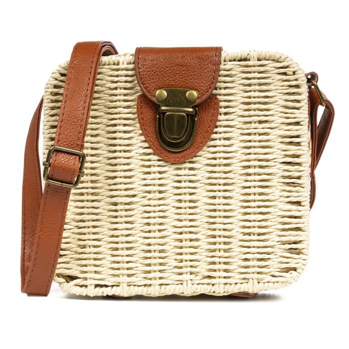 IRIA QUINTANA Borsa a tracolla da donna Empoli. Tessuto Paglia Pelle Sintetica PU 18x7x17 Cm. Beige