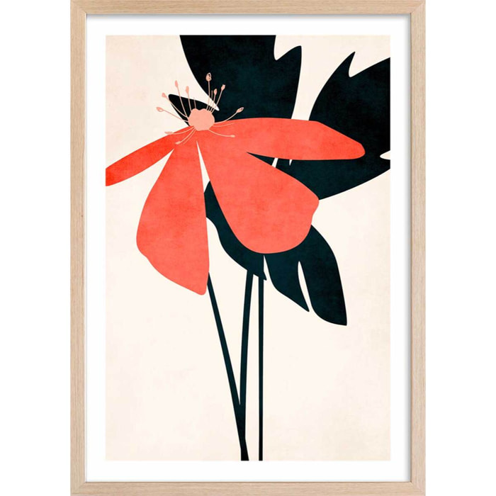 Affiche Coeur de fleurs Affiche + cadre en bois - Chêne