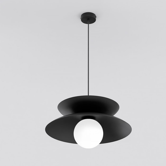 Lampada a sospensione NAGOYA in acciaio nero e vetro