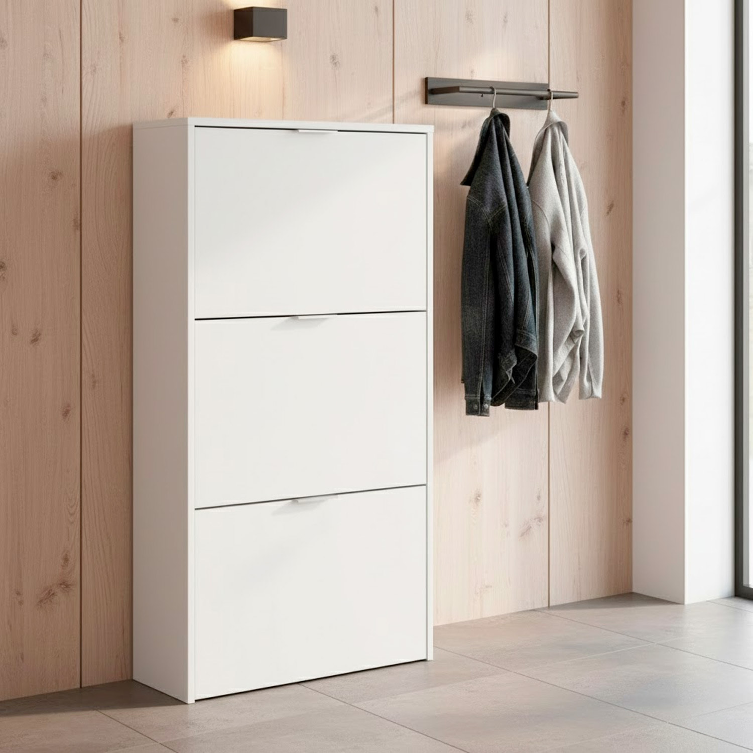 Scarpiera A Ribalta Salvaspazio 3 Ante E 6 Ripiani Mobile Portascarpe Fino A 20 Paia Di Scarpe Ingresso Corridoio Retro Porta 113 x 60 x 22 Cm Bianco