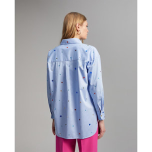 Camicia in popeline con pietre ad anello