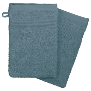 Lot de 2 gants de toilette - coton 450 gr/m² - bleu orage 15x21 cm