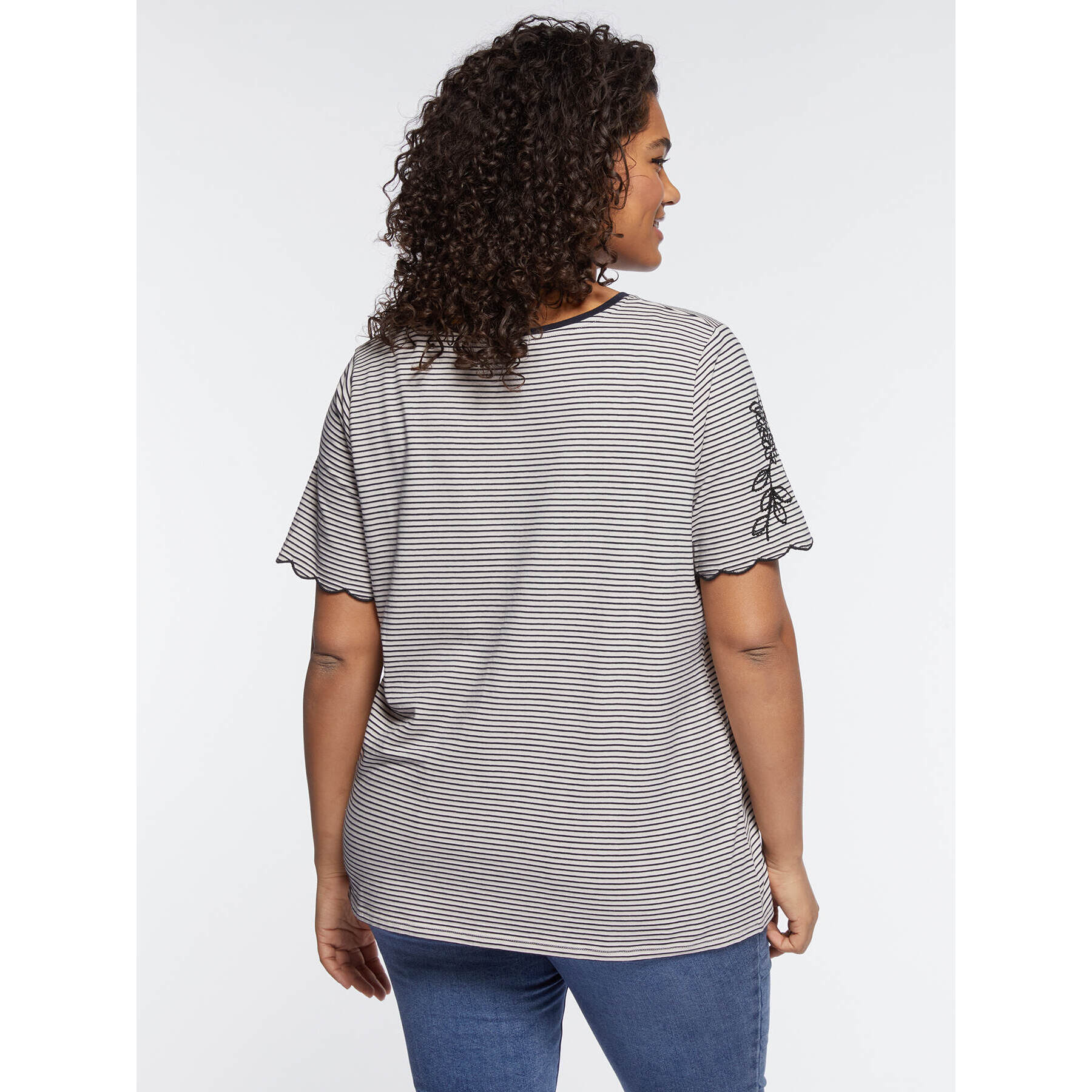 Fiorella Rubino - T-shirt a righe con ricami floreali - Blu