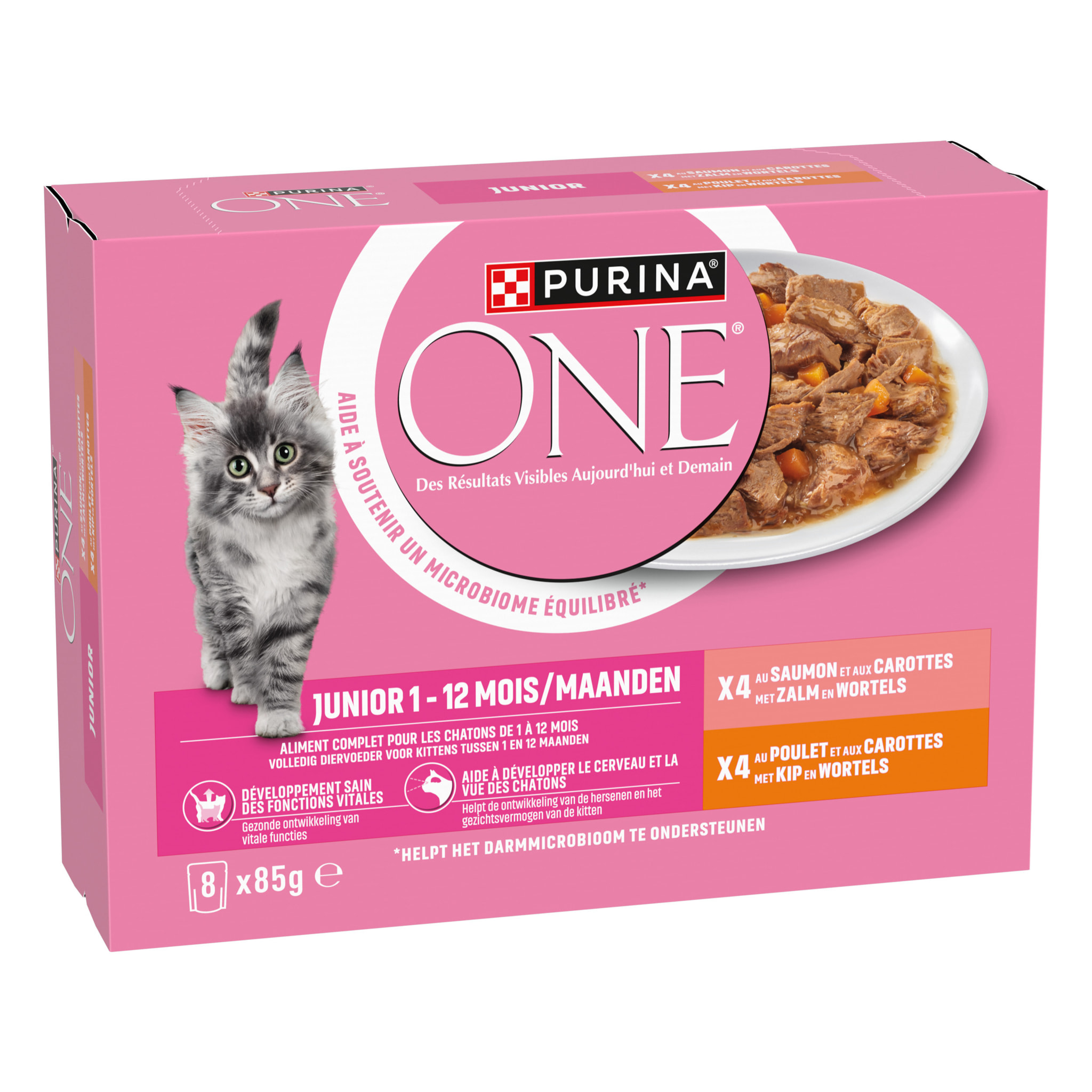 PURINA ONE Chat Kitten Effilés Sauce Saumon Poulet 8x85g - Lot de 10
