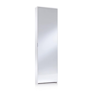 Scarpiera Ciclamino, Mobile multiuso da ingresso con anta a specchio , Armadio moderno portascarpe a 5 ripiani, 100% Made in Italy, Cm 50x18h178, Bianco