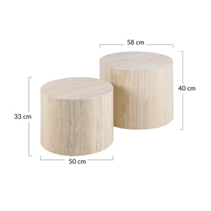 Pueblo - lot de 2 tables basses rondes - effet travertin - 58 et 50 cm - Bois