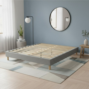 Lit Cancun | Cadre à lattes | Robustesse et confort | Montage simple rapide | Tissu | Gris clair