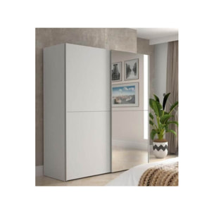 Dressing Armoire 2 portes coulissantes 5 tablettes et 1 miroir - 6 coloris - THAIS