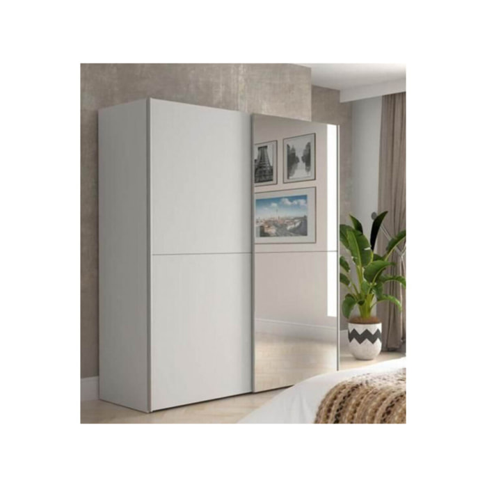 Dressing Armoire 2 portes coulissantes 5 tablettes et 1 miroir - 6 coloris - THAIS