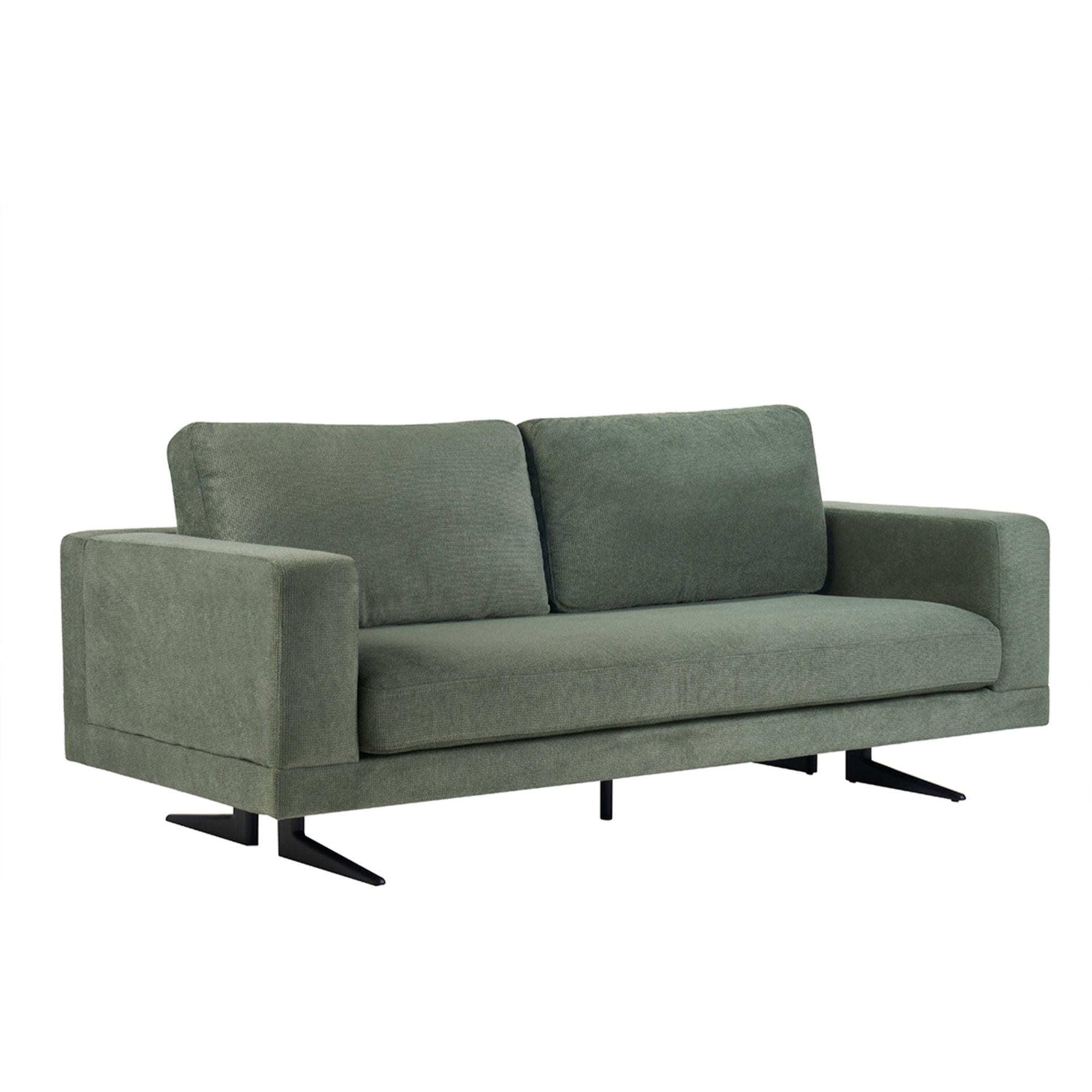 Canapé design 3 places en tissu chenille vert kaki et métal noir LENNON