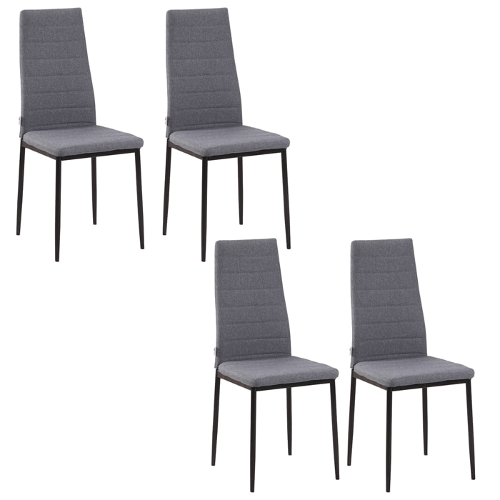 Set de 4 Sillas de Comedor Tapizadas en Lino y Patas de Metal Sillas de Cocina Modernas para Salón Carga 120 kg 41x50x97 cm Gris