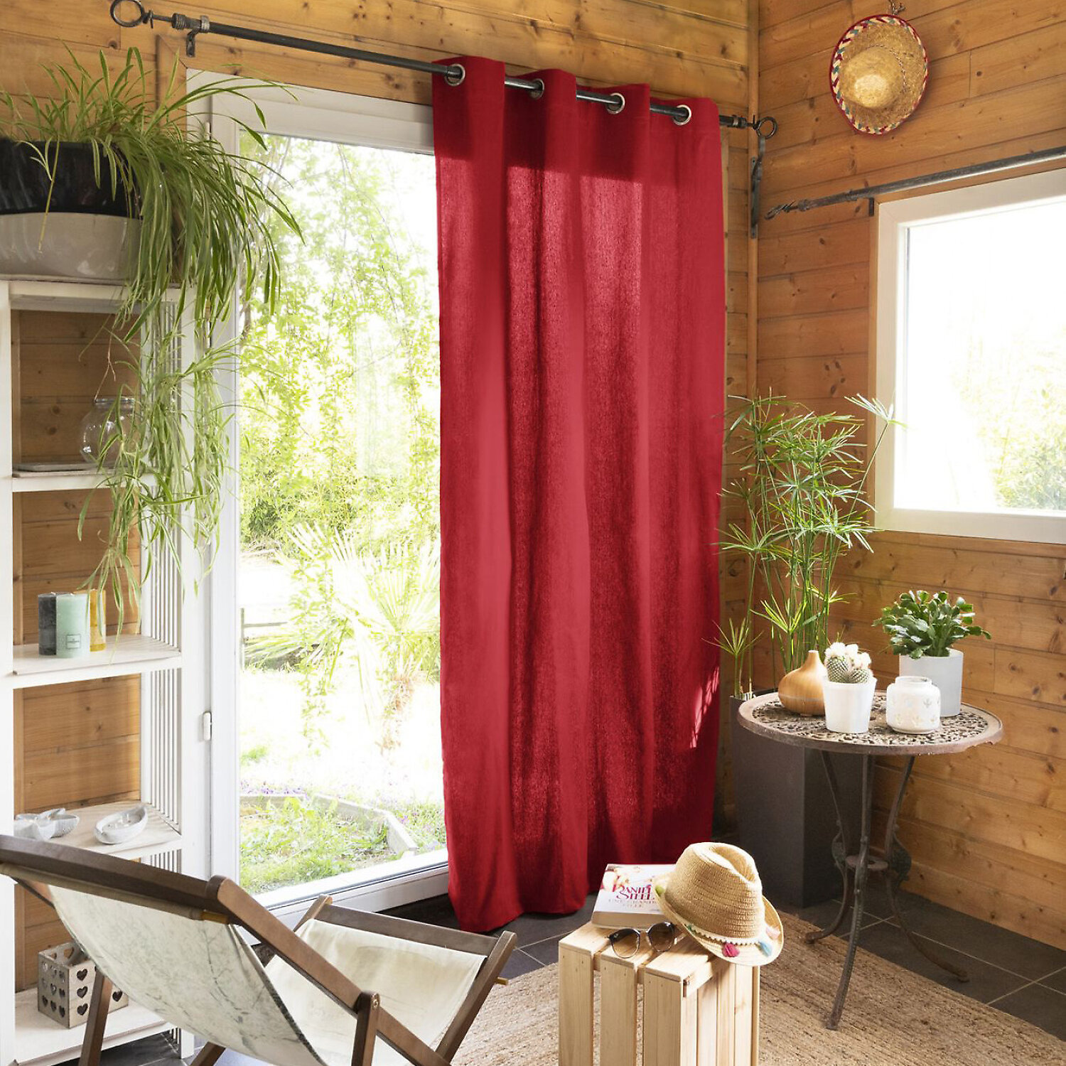 Rideau uni 100% coton cerise