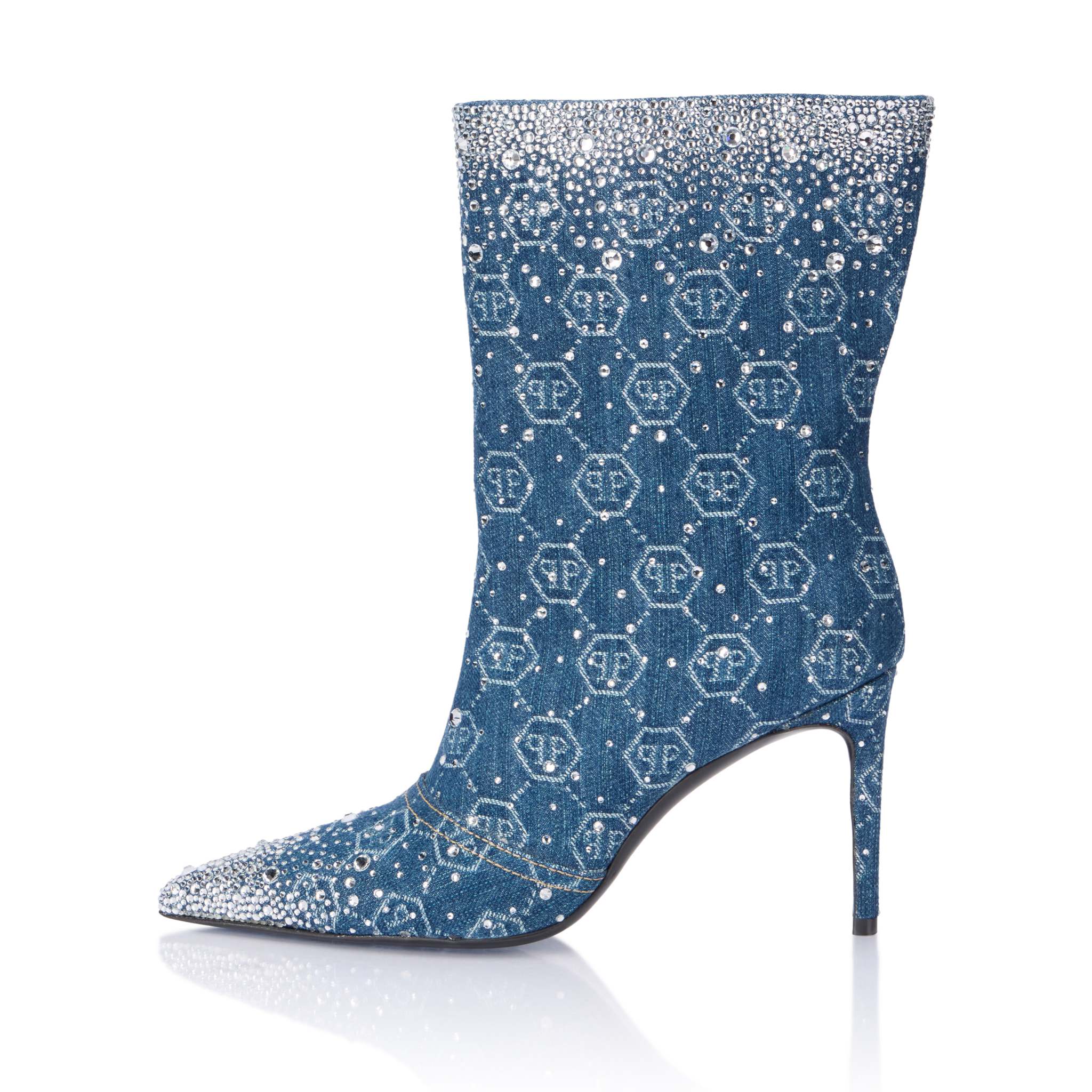 PHILIPP PLEIN Denim Low Boots Monogram Strass 9
