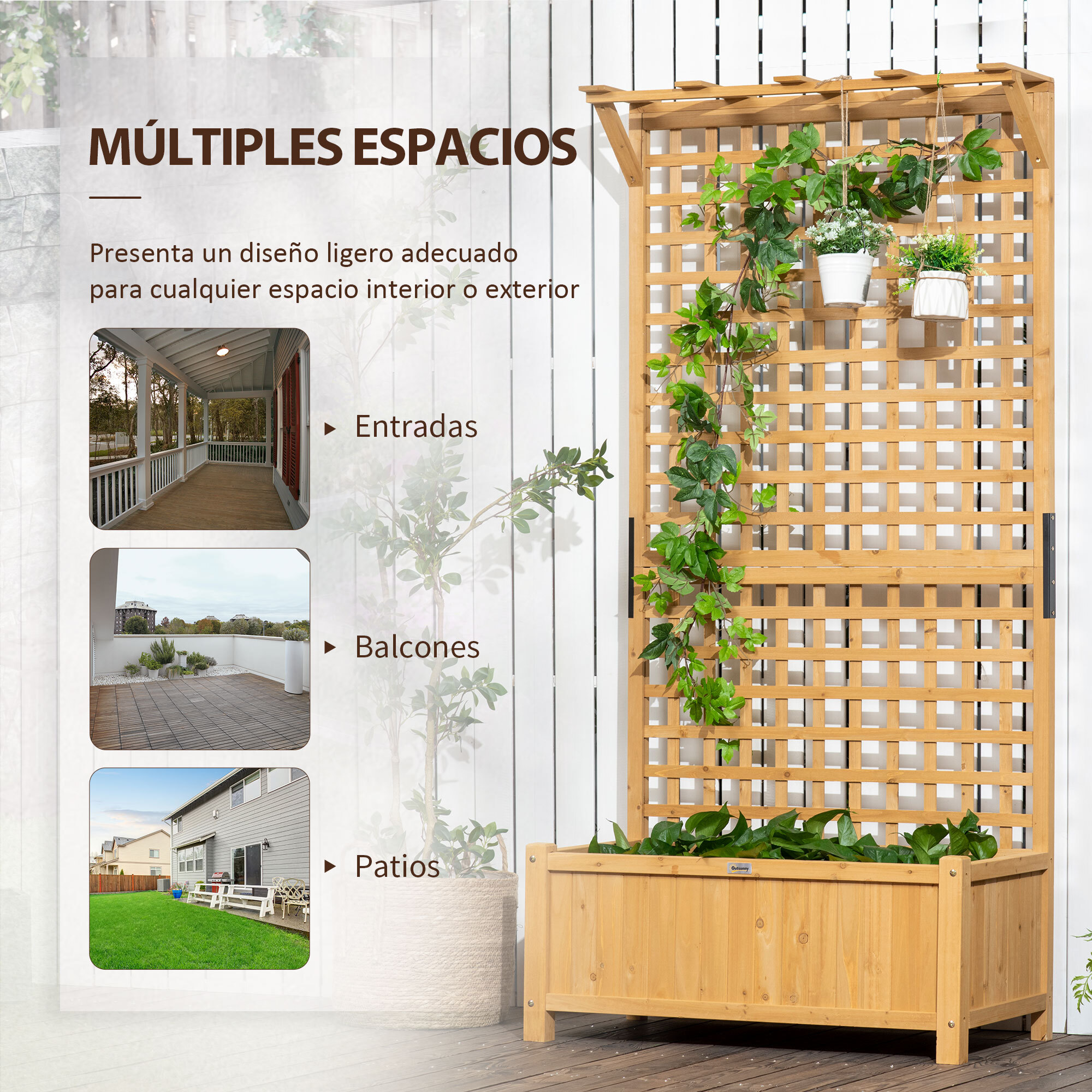 Jardinera con Enrejado de Madera para Trepadora Cultivo de Plantas 90x45x183 cm