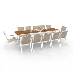 Ensemble repas extensible Timbia 12 places blanc verre trempé effet bois