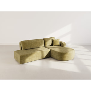 Miro - Canapé d'angle droit 4 places convertible avec coffre en velours texturé - Vert Olive