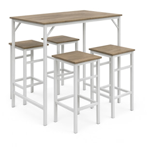 Sabi - Tavolo bar con 4 sgabelli quadrati in stile industrial oak, set angolo breakfast