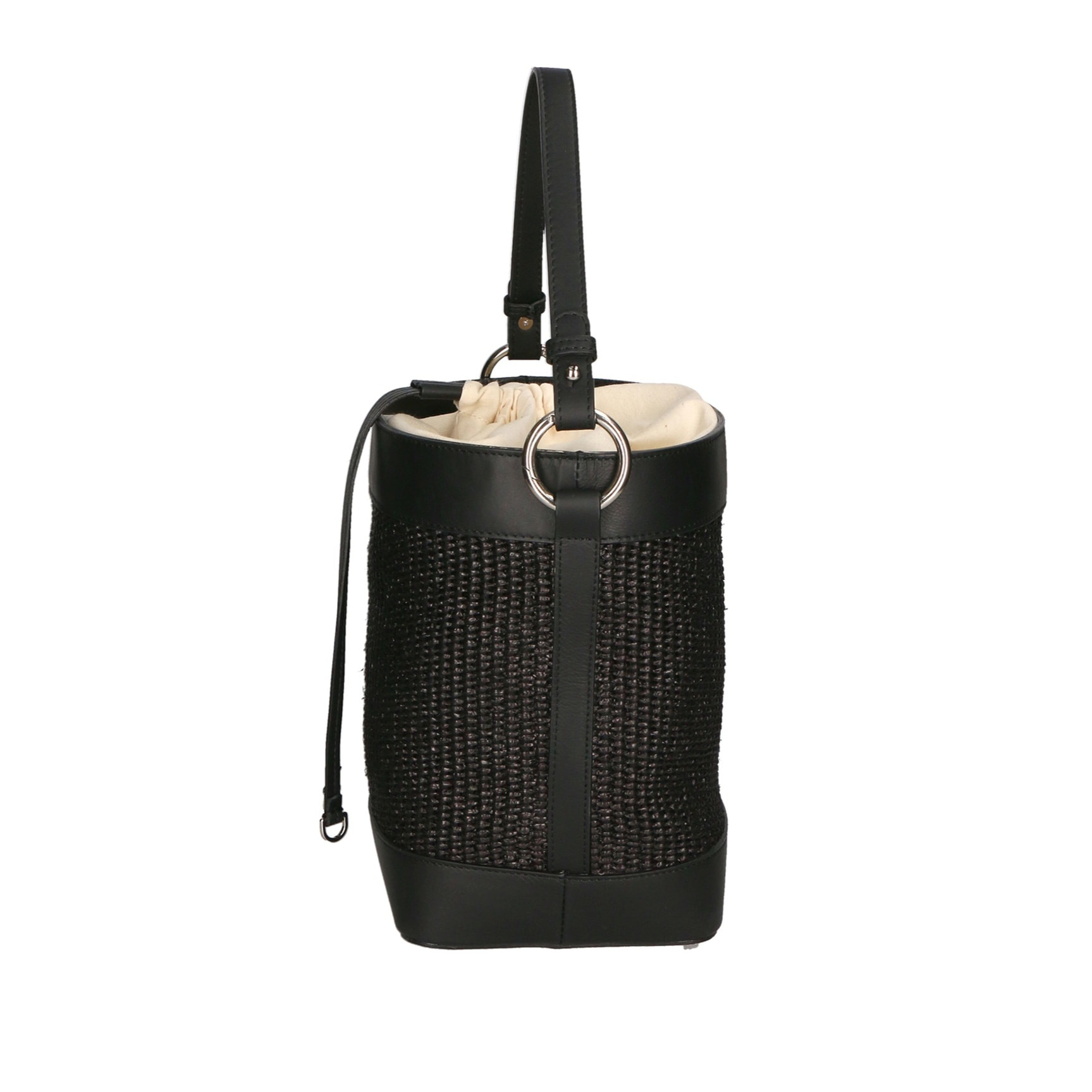 Borsa a secchiello da donna - Modello False - Misto pelle e tessuto - 24.0 x 18.0 x 15.0 cm
