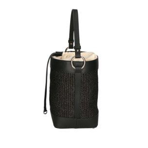 Borsa a secchiello da donna - Modello False - Misto pelle e tessuto - 24.0 x 18.0 x 15.0 cm