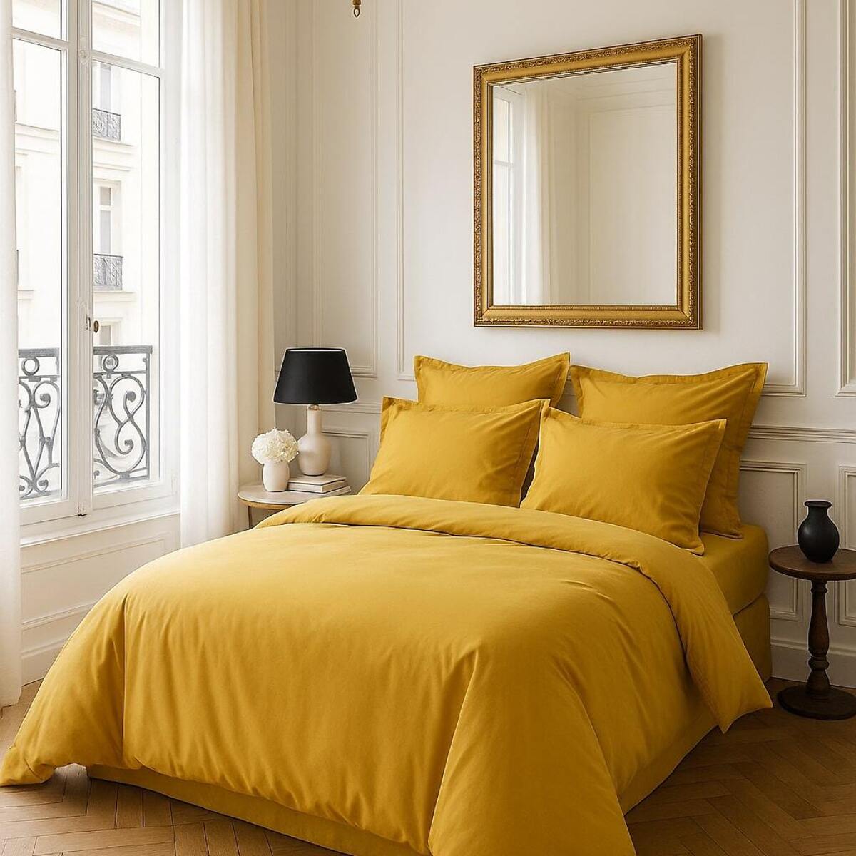 Housse De Couette 100% Satin de Coton lavé 105 Fils Bronze