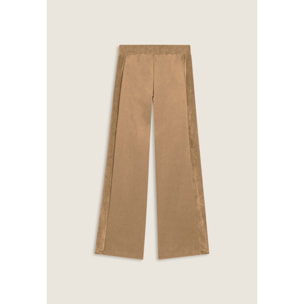 Pantaloni wide leg in viscosa con dettagli in ciniglia