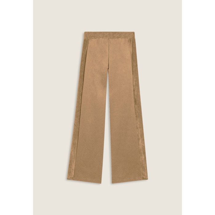 Pantaloni wide leg in viscosa con dettagli in ciniglia