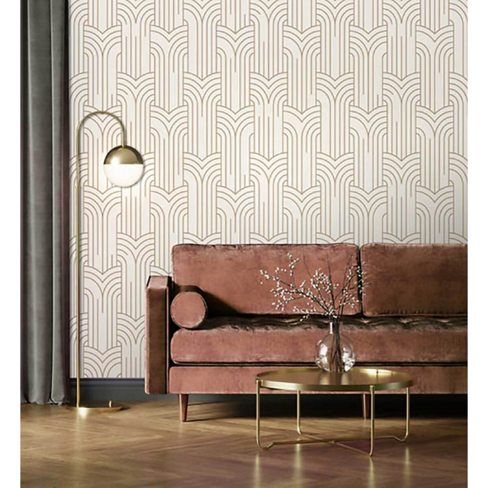 Papier peint géométrique Art Déco blanc et or