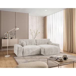 Constance - Canapé d'angle réversible 4 places convertible avec coffre en velours relief - Beige