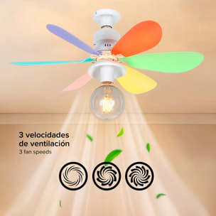 Ventilador de techo FS-HX-DIY-520 de 52 cm. Adaptador E27. Admite bombillas E27, 3 velocidades y mando a distancia.