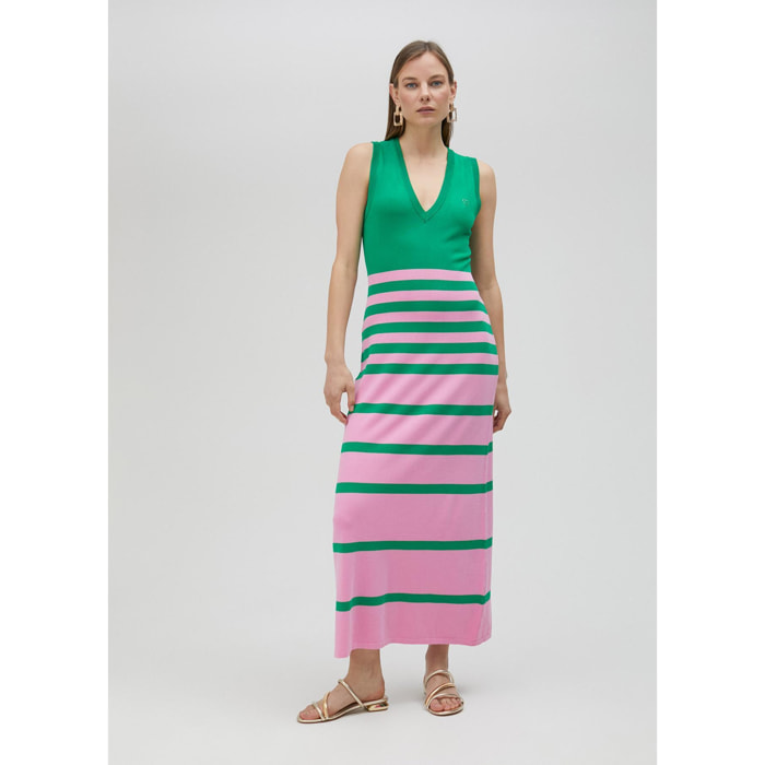 Vestito lungo in maglia bicolore