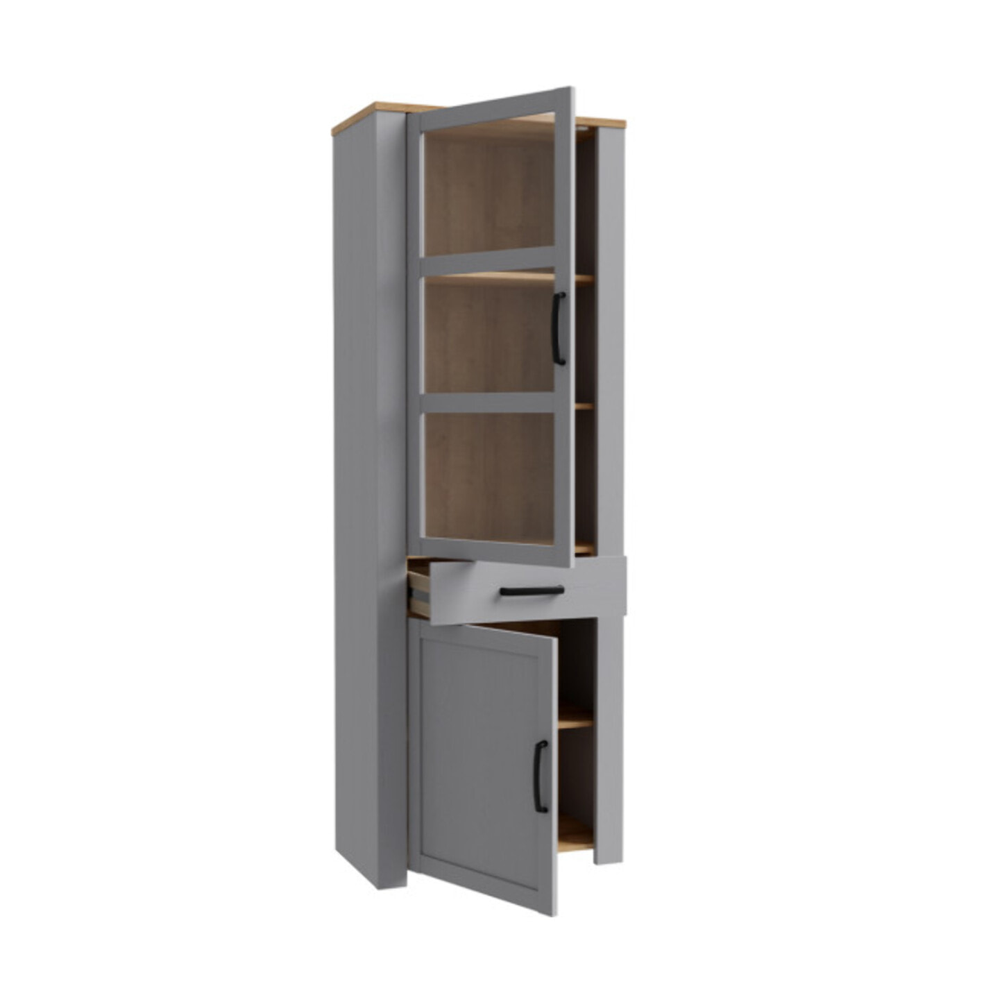 Vitrine colonne salon moderne bois gris 1 tiroir et 2 portes - ST MALO