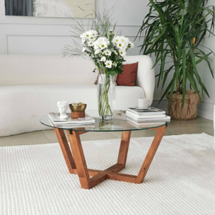 Tavolino da salotto Agatha, Tavolo basso da caffè, Portariviste per divano, Ripiano da soggiorno, 75x75h35 cm, Noce