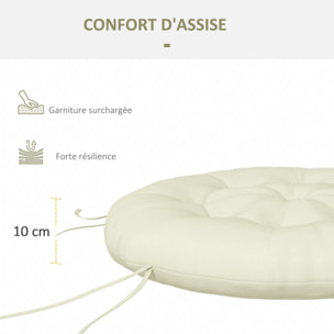 Coussin de chaise de jardin - coussin rond capitonné Ø 80 x 10H cm avec attaches - polyester blanc cassé