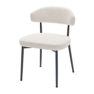 Lot de 2 chaises de salle à manger en tissu bouclette blanche & métal noir