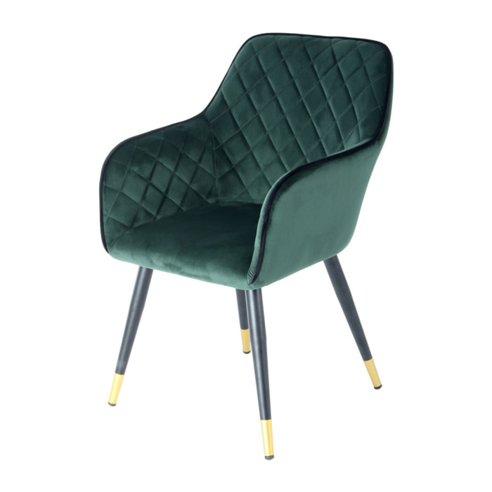 Sedia Poltroncina Amino in Velluto Verde Scuro e Nero