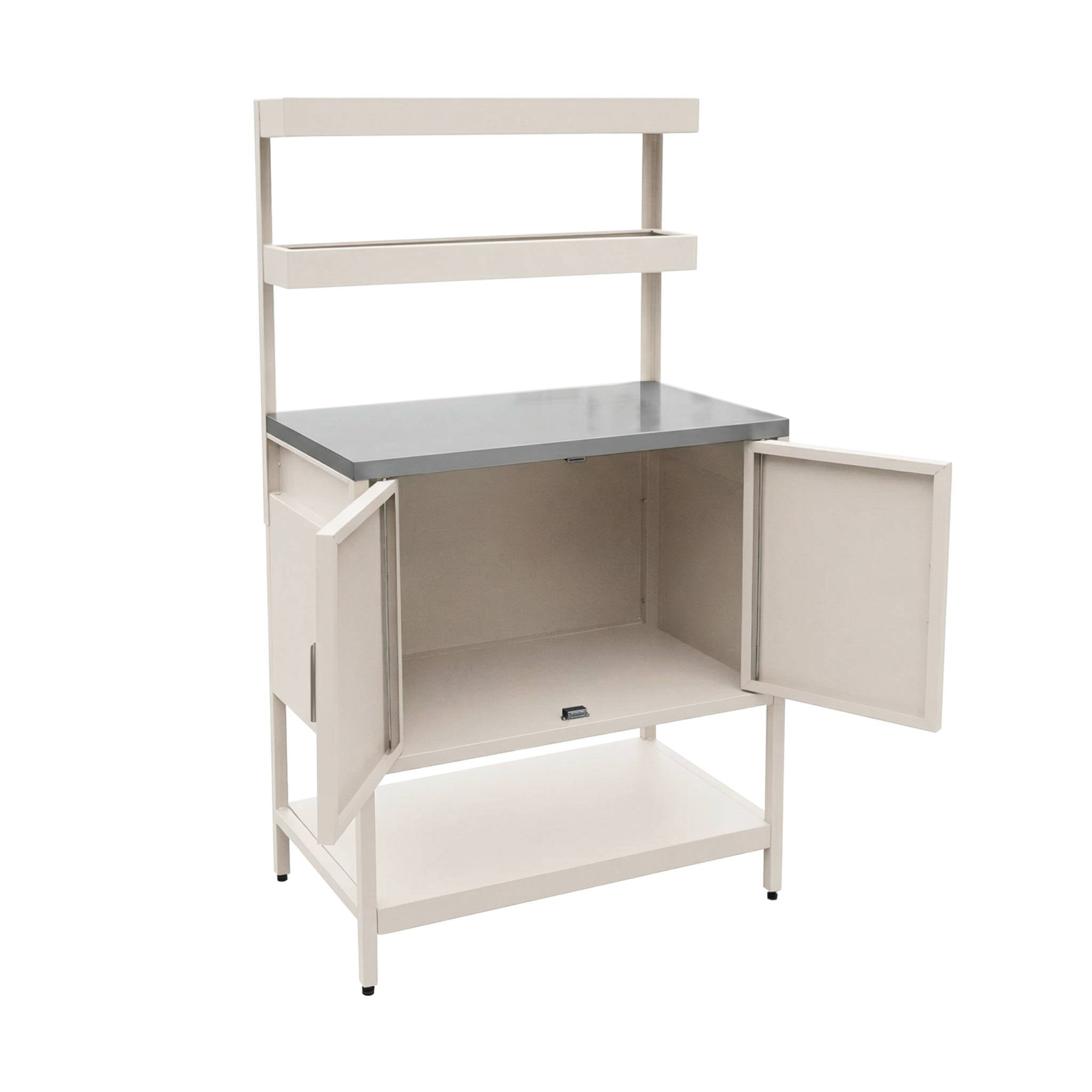 Cuisine d'extérieure en acier beige avec 2 étagères suspendues et 2 portes L80cm