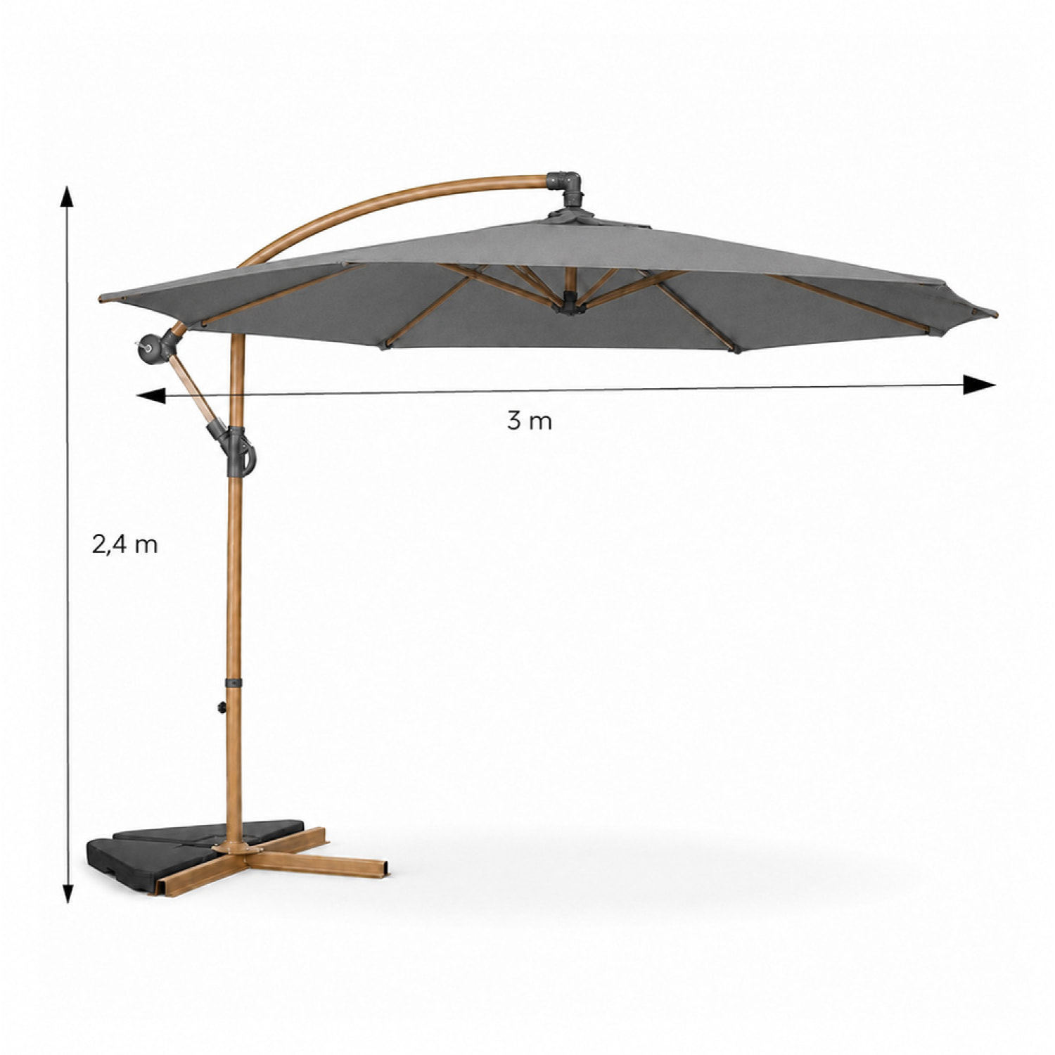 Parasol déporté octogonal  300 cm gris FREY