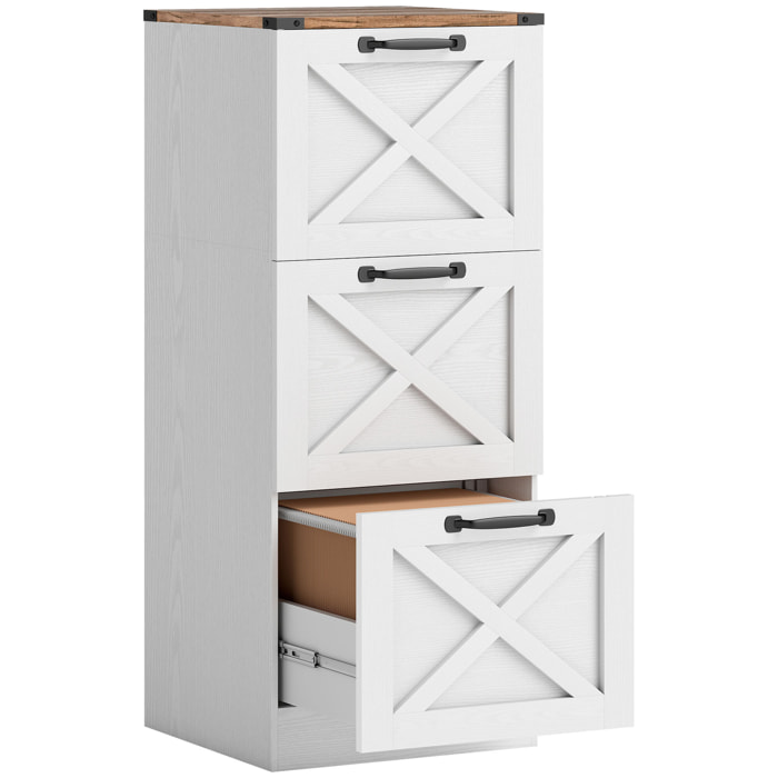 Caisson de bureau 3 tiroirs design campagne chic effet bois métal blanc