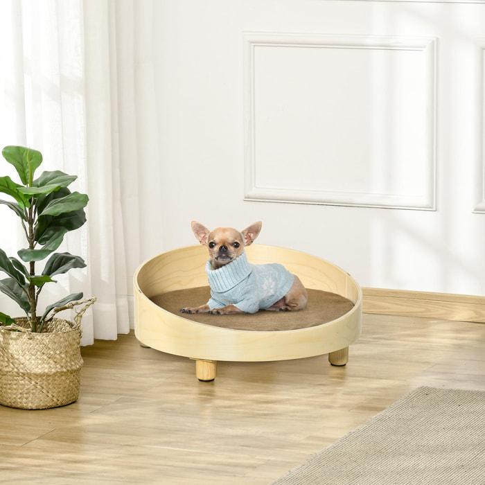 Cama de Madera para Perros Gatos Sofá Redondo para Mascotas Pequeñas con Cojín Acolchado y Patas Ø59x23,5 cm Natural