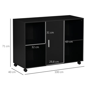 Vinsetto Support d'imprimante - caisson organiseur bureau - 4 niches, placard porte, grand plateau - panneaux particules noir