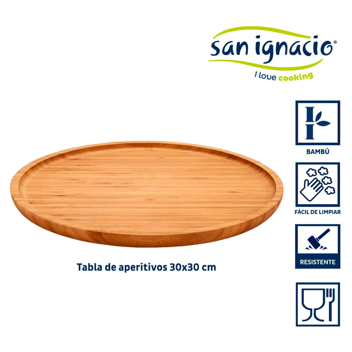 Tabla grande bambu redonda aperitivo 30c colección kinvara