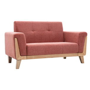 Canapé scandinave 2 places en tissu terracotta et bois clair FJORD