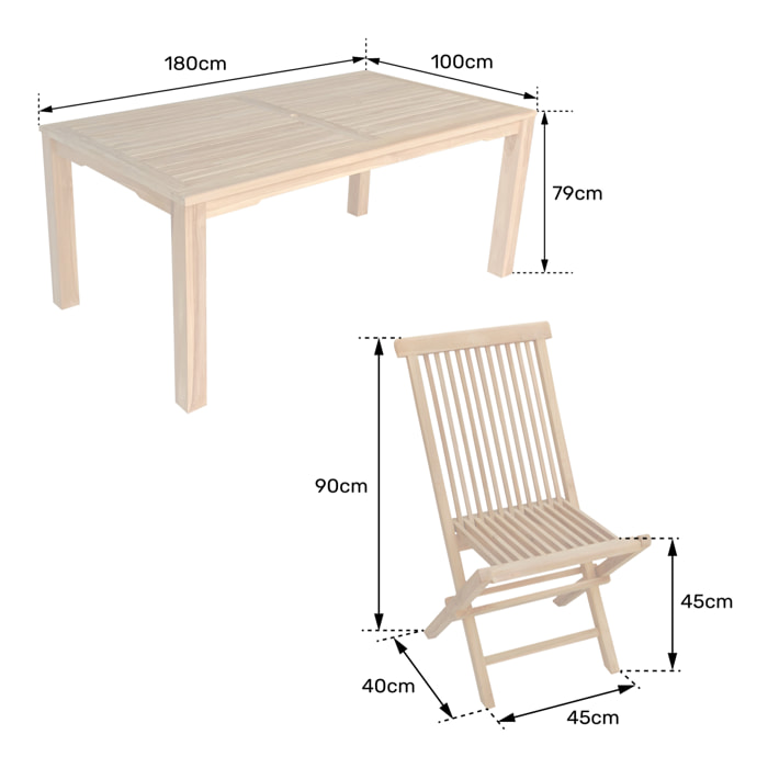 Salon de jardin en teck JAVA - table rectangulaire et chaises pliantes - 8 places
