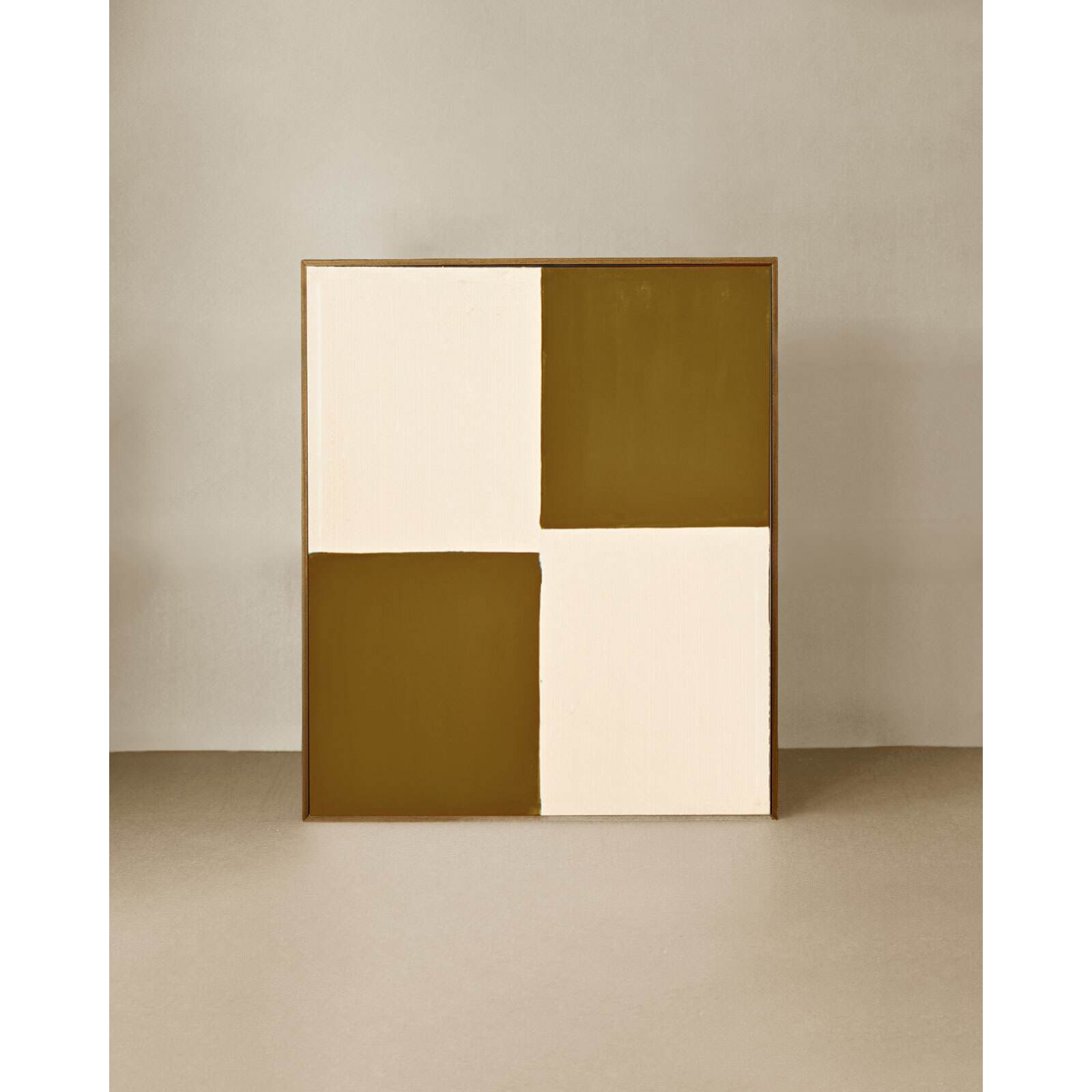 Tableau moutarde et blanc décoratif sur coton avec cadre en bois peint à la main à la peinture l'huile en différentes tailles