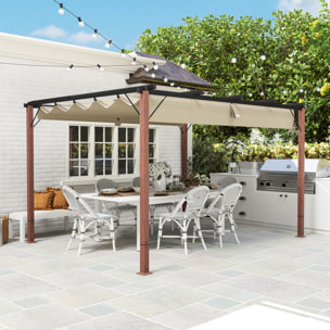 Pérgola con Techo Retráctil Pérgola de Aluminio 4x3 m Cenador con Tela de Poliéster Anti-UV Resistente al Agua Pabellón para Jardín Patio Terraza Exterior Natural y Café
